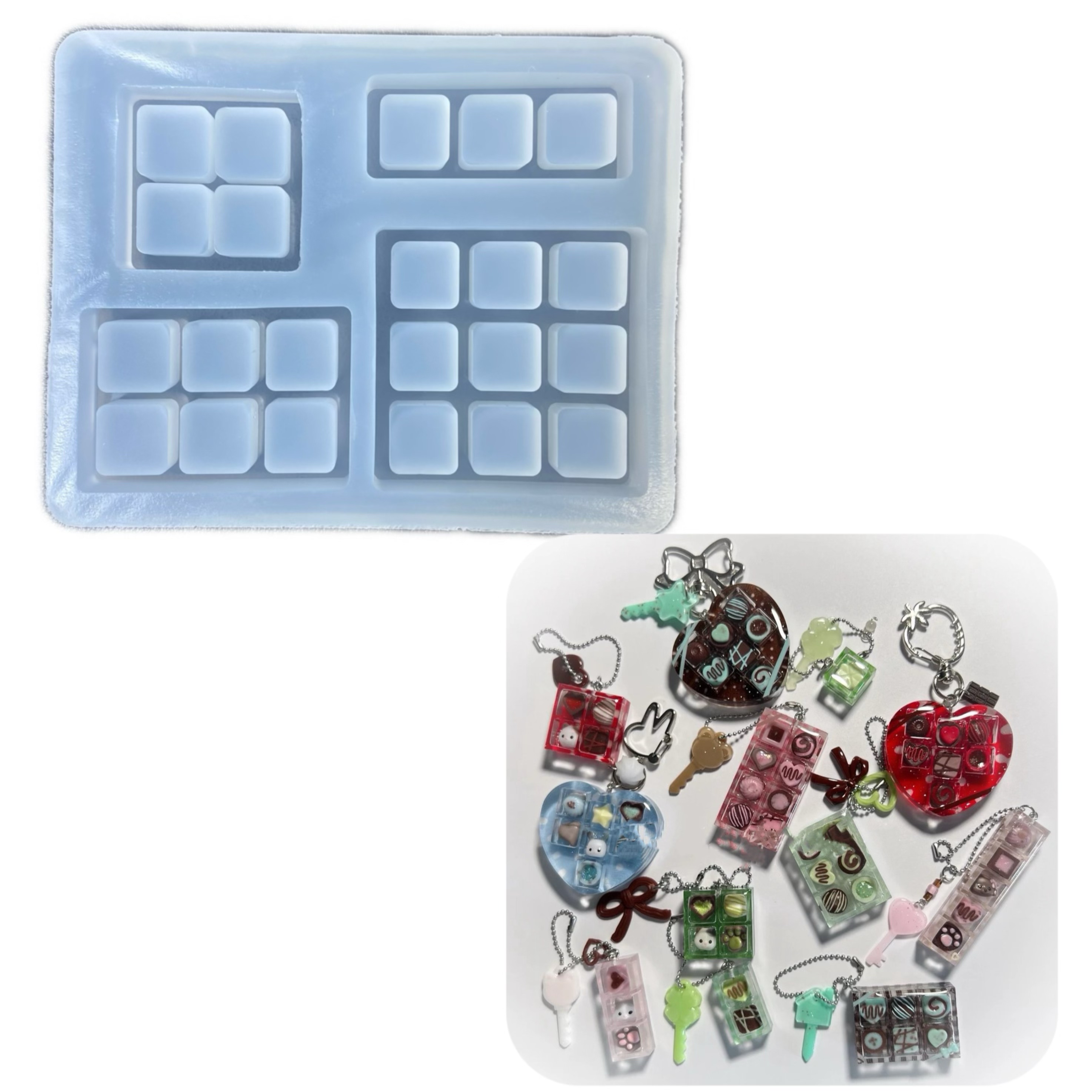 DIY手工巧克力格子模具树脂uv水晶滴胶钥匙扣迷你挂件硅胶模具