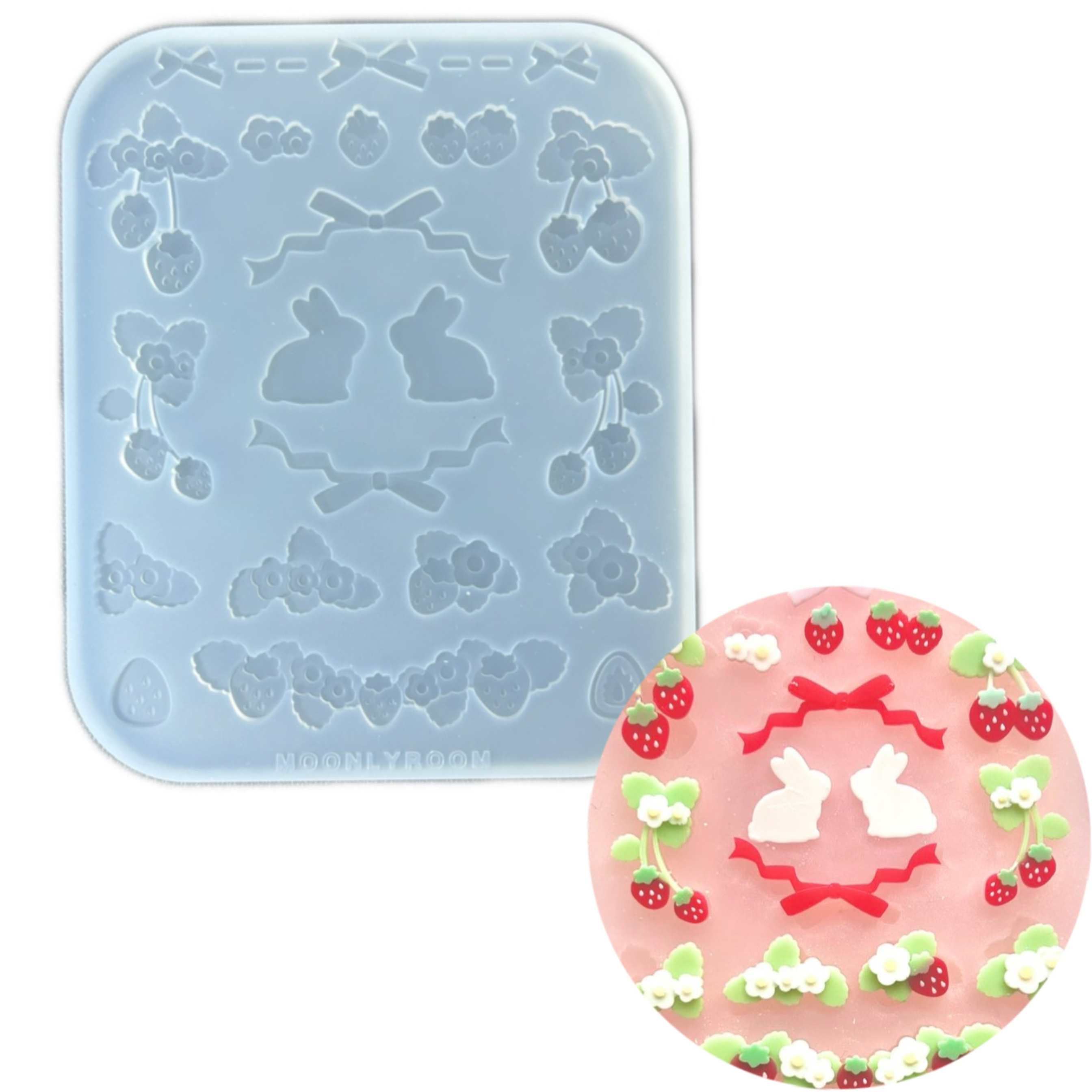 DIY手工小兔草莓配件模具树脂uv水晶滴胶钥匙扣迷你挂件硅胶模具