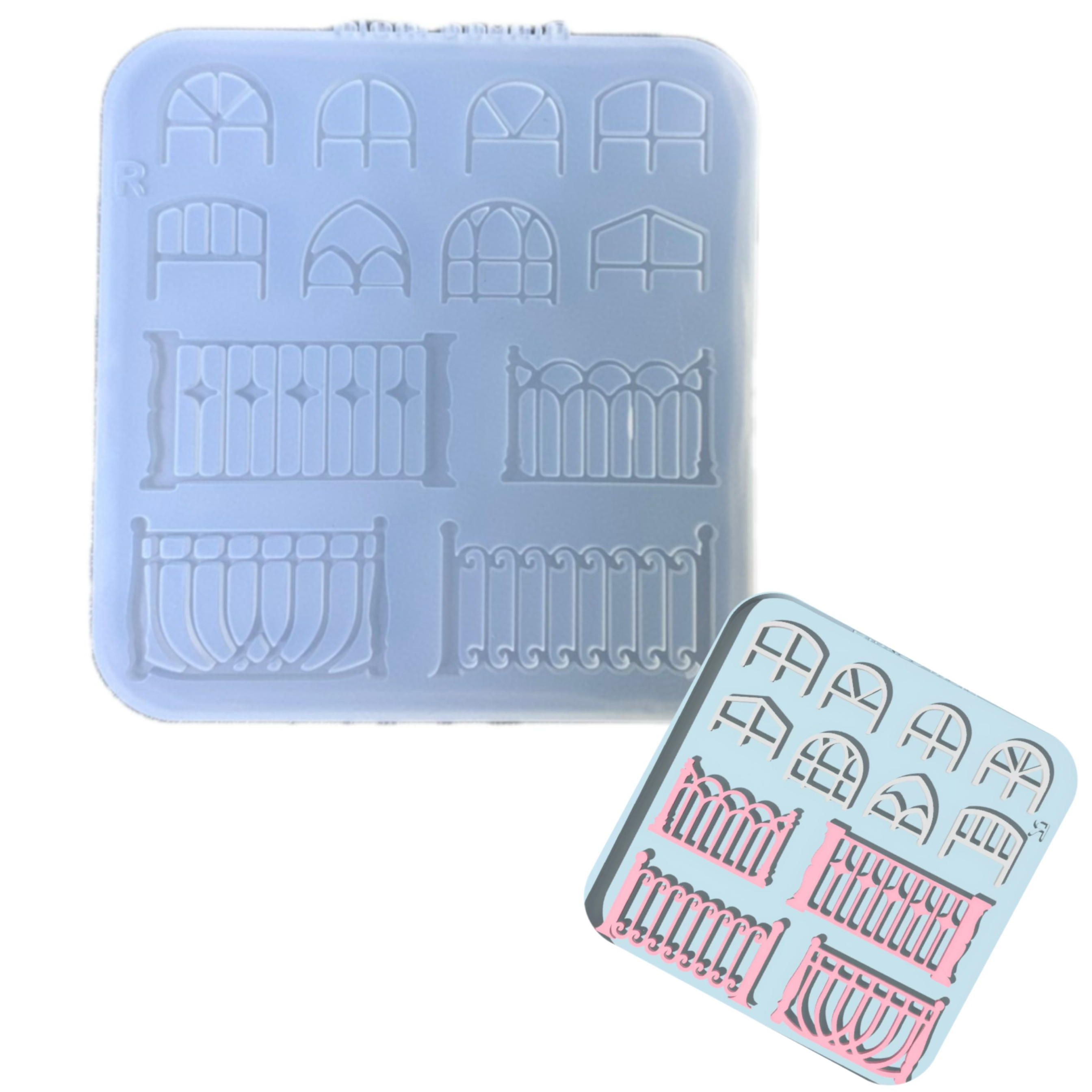 DIY手工小窗栅栏模具ab树脂uv水晶滴胶钥匙扣迷你挂件硅胶模具