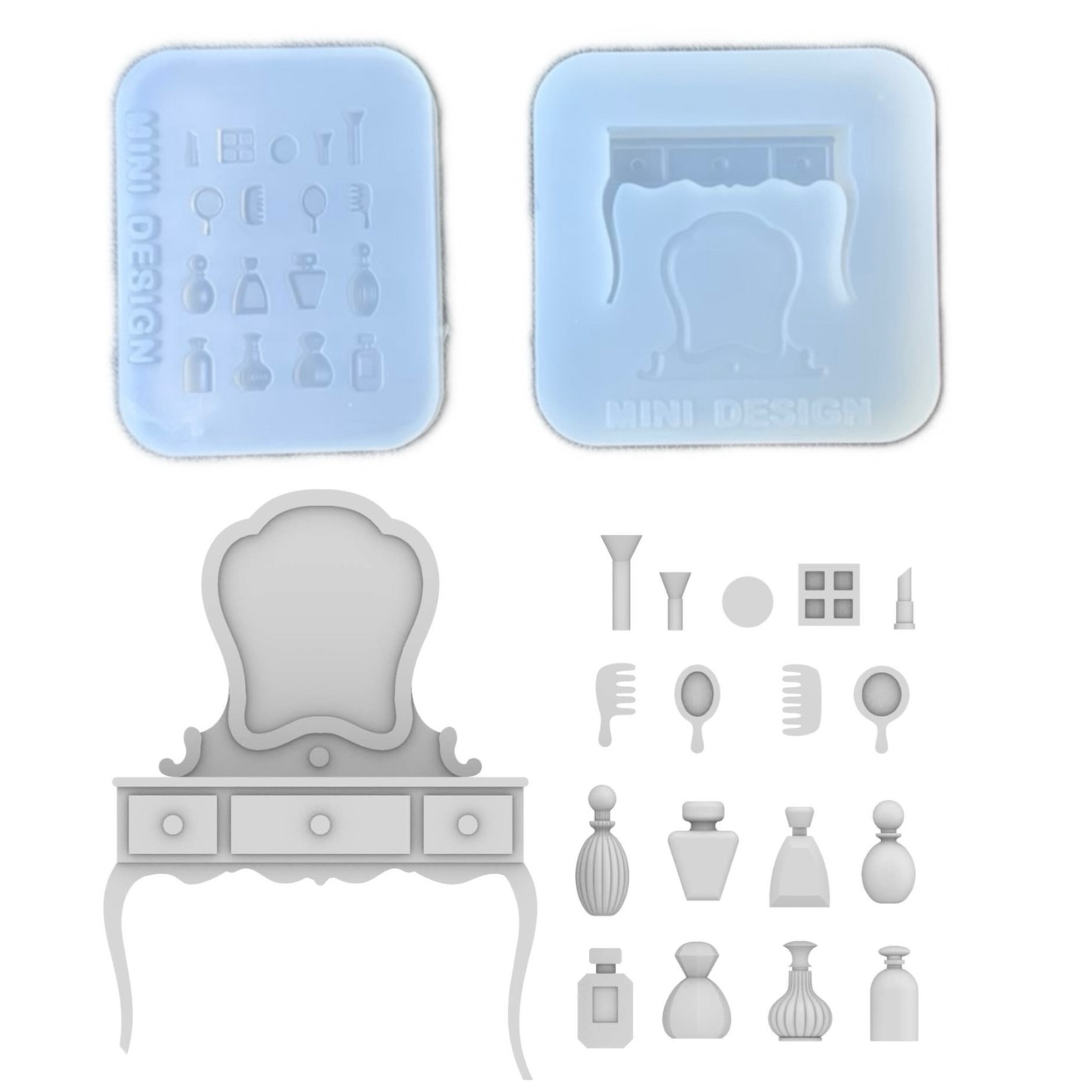 DIY手工梳妆台加配件模具树脂uv水晶滴胶钥匙扣迷你挂件硅胶模具