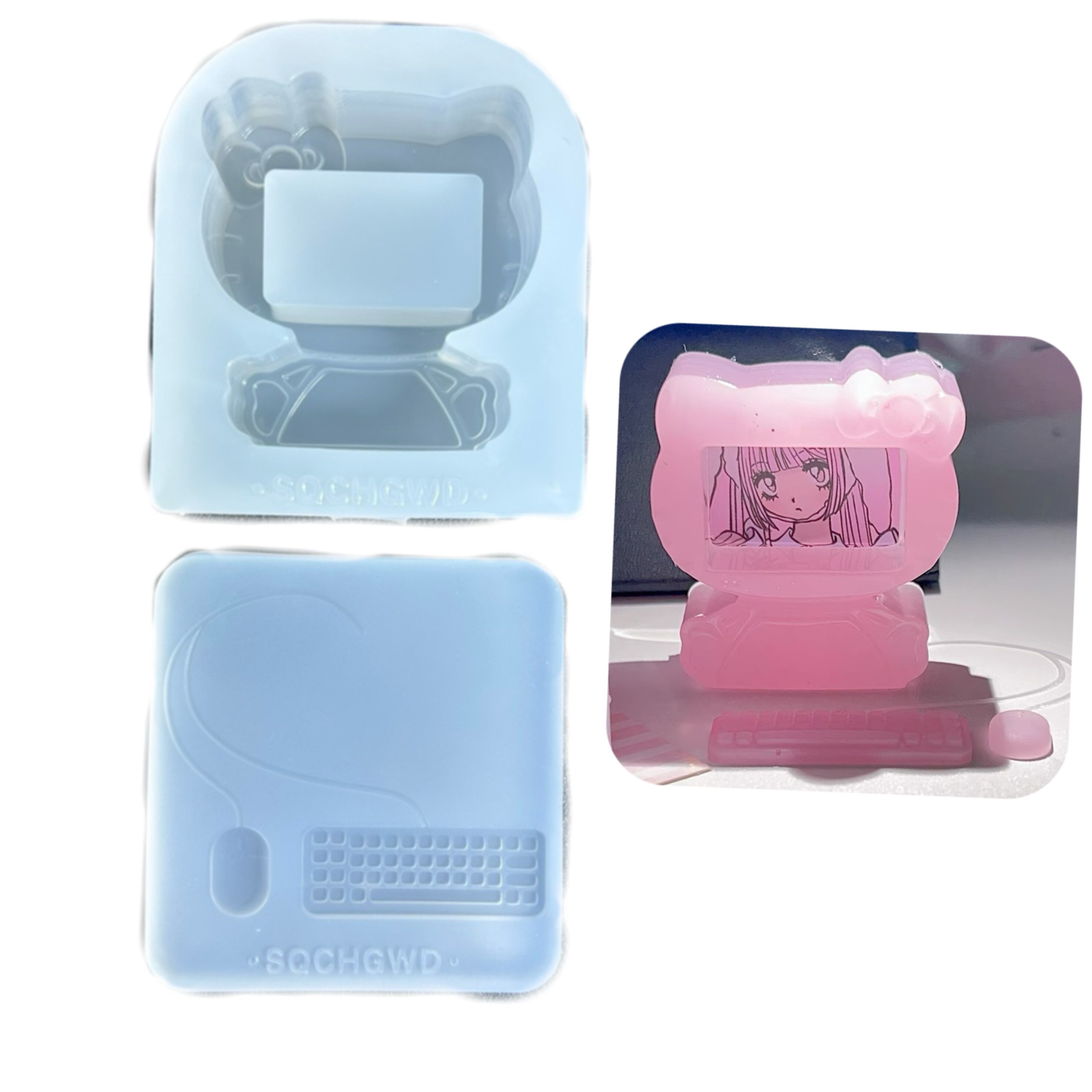 DIY手工kitty电脑键盘鼠标模具树脂水晶滴胶钥匙扣挂件硅胶模具