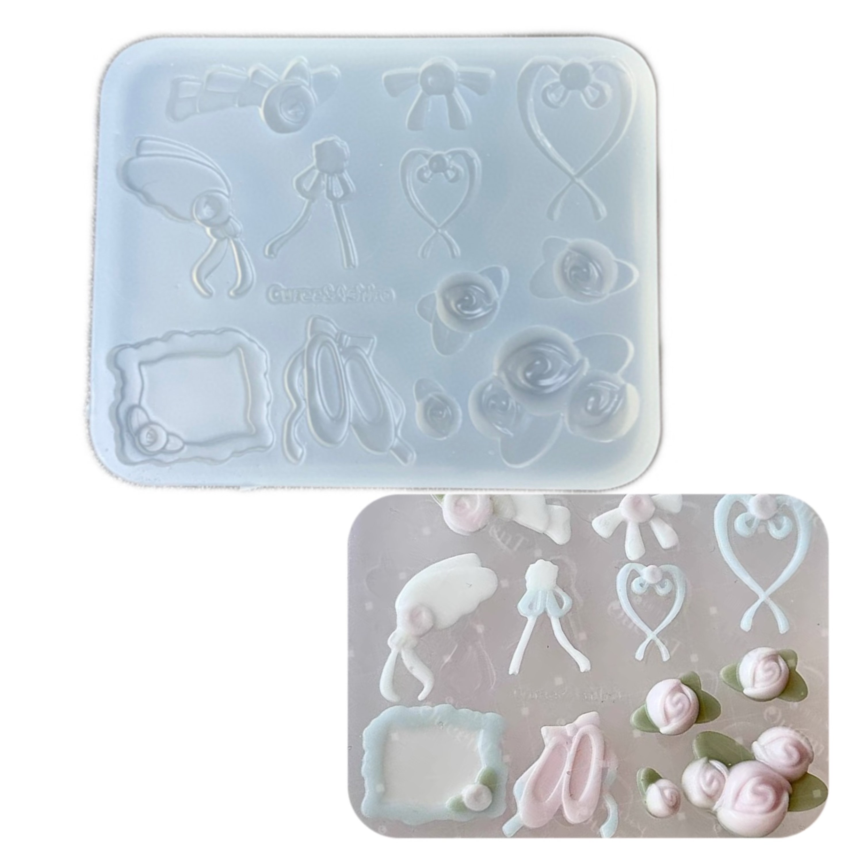 DIY手工玫瑰蝴蝶结模具ab树脂uv水晶滴胶钥匙扣迷你挂件硅胶模具