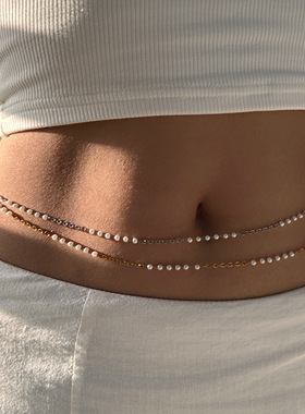 【DASEIN】欧美小众COOL简约设计感十足金银双色钛钢珍珠压纹腰链