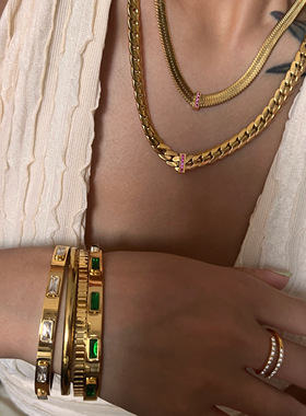 DASEIN ACC欧美小众设计时髦复古镶钻蓝色绿色高质感钛钢刀片项链