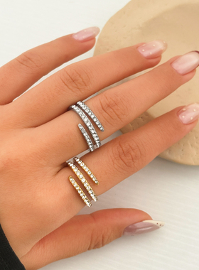 【DASEIN】欧美ins款18k镀金不锈钢防水防汗满钻轻奢三层戒指女