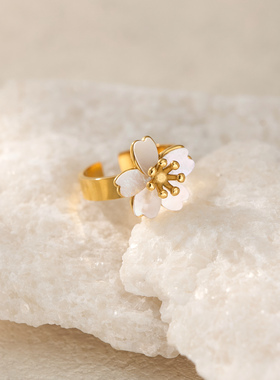 【DASEIN】新中式浪漫篇2024年冬季甜美新品时尚白色樱花开口戒指