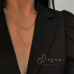 Dasein Handmade金属镶钻蛇骨链ins冷淡风叠戴法式毛衣链字母项链