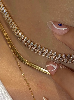 choker时髦超闪菱形马眼紫色锆石