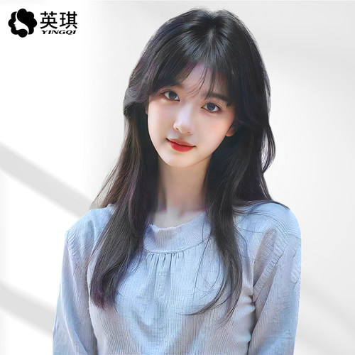 英琪假发女长发蕾丝递针自然无痕真发全真人发空气刘海新款全头套 - 封面