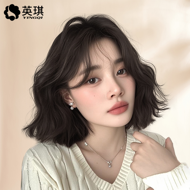 英琪假发女短发蓬松自然外翻羊毛卷蛋卷头短卷发全真发全头套无痕