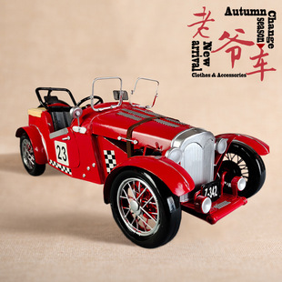 铁皮红色古董老爷车法拉利赛车跑车模型桌面摆件汽车拍摄道具影楼