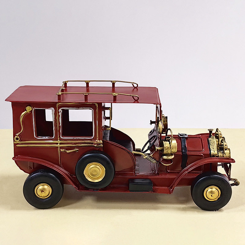 复古怀旧暗红色老爷车美式老式汽车模型桌面摆件民国风铁艺装饰品