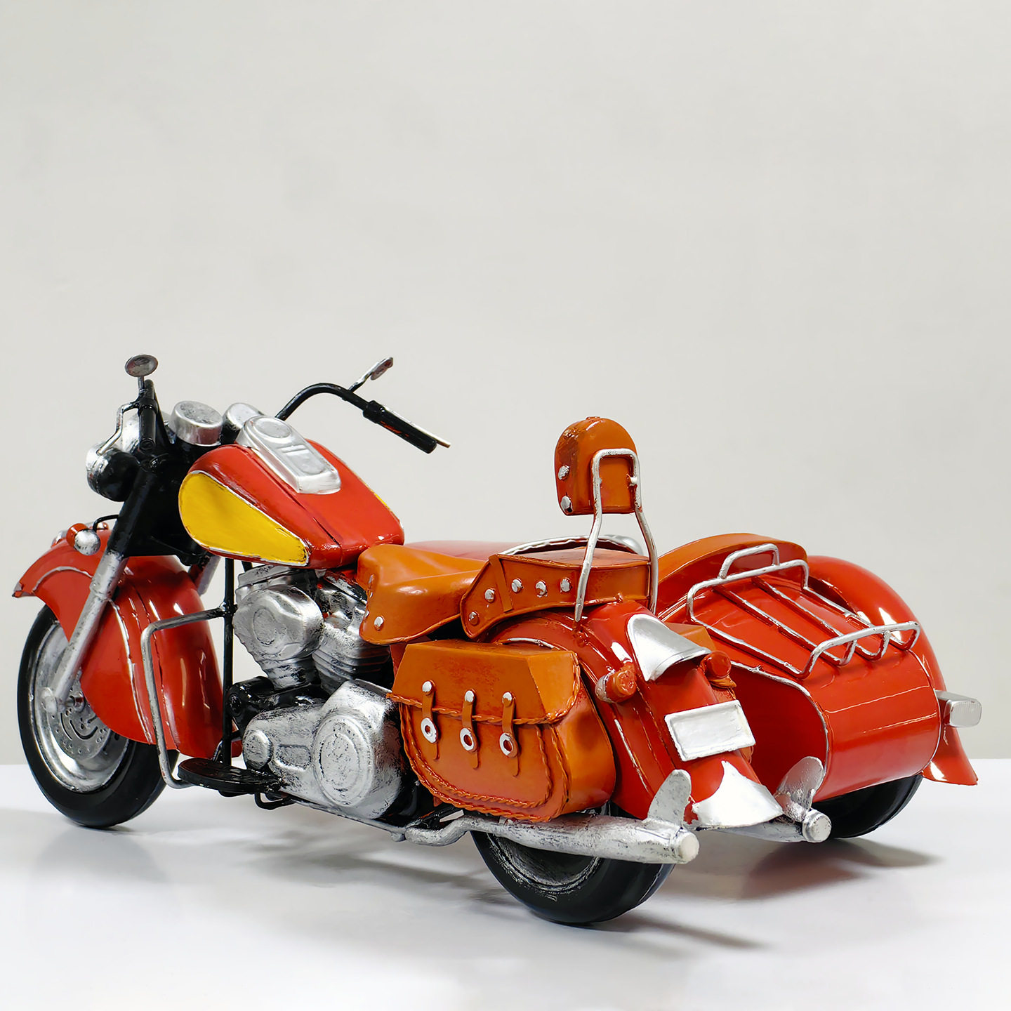 铁艺红色侉子边三轮摩托车模型装饰品摆件复古工业风43x26x20cm