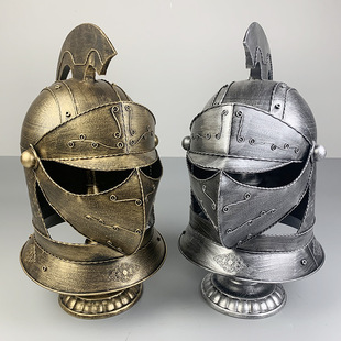 复古铁艺装饰品头盔桌面摆件中世纪盔甲罗马武士面具模型摄影道具