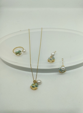 多巴胺彩珐琅淡水珍珠女简约轻奢高级感锁骨链吊坠颈戒指套装饰品