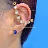 金色不锈钢耳桥珍珠链条 Industrial piercing巴洛克风格 工业耳钉