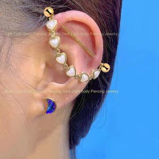 Industrial piercing巴洛克风格金色不锈钢耳桥珍珠链条 工业耳钉