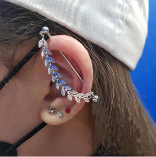 耳桥链条树叶工业耳钉贝壳链耳骨钉industrial piercing barbell