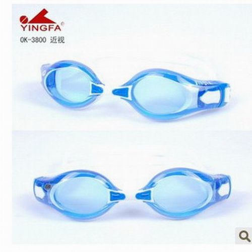 正品英发OK3800AF近视防雾男女游泳镜200-700度整百可左右不同蓝