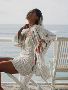 辉姑娘HUIHUIORIGINAL高级质感丝滑仿丝绸优雅气质碎花睡袍