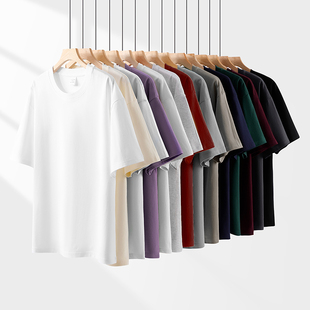 打底衫 森系文青夏天纯棉t恤男短袖 潮流宽松日系280g纯色全棉半袖