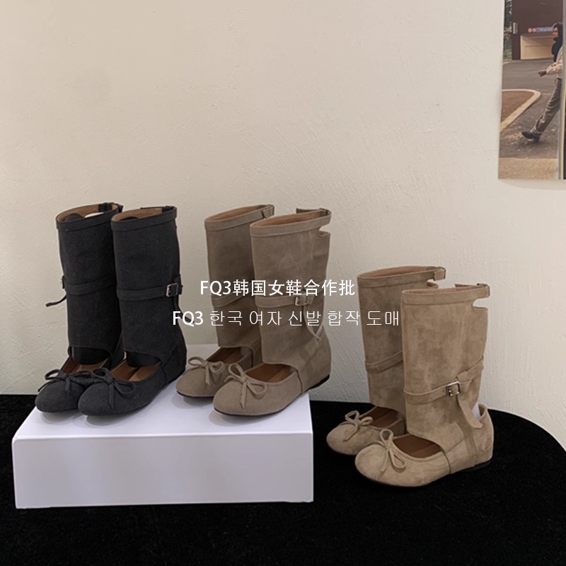 FQ3 实拍Alilover秋冬新款缕空蝴蝶结圆头长靴女不过膝高筒靴外穿