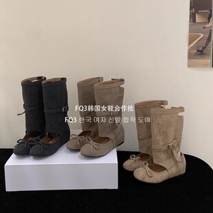 FQ3 缕空蝴蝶结圆头长靴女不过膝高筒靴外穿 实拍Alilover秋冬新款