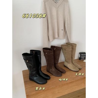 FQ3 实拍THE BULAGE时装靴秋冬百搭山茶花小金扣粗跟长筒骑士靴