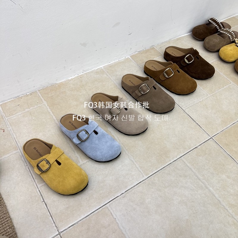 FQ3 实拍bashagirl2026糖果色磨砂真皮穆勒鞋外穿软底厚底包头鞋