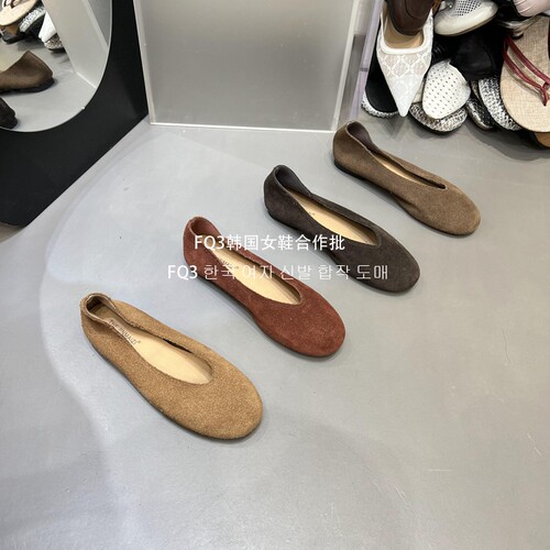 FQ3 实拍JIA MEI ZI 2025秋季新款浅口磨砂真皮套脚平跟鞋女单鞋