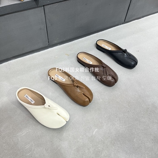 FQ3 实拍happyfeeling个性分趾包头拖平跟凉拖鞋外穿猪蹄鞋女夏季