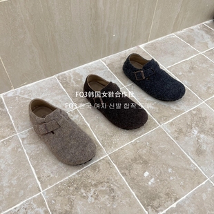 女厚底软底毛呢绒面增高乐福鞋 FQ3 XUAN浅口勃肯鞋 女 实拍BEI
