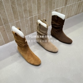 FQ3 实拍Aliguifei时尚 复古反绒磨损内增高套筒切尔西靴女短筒靴
