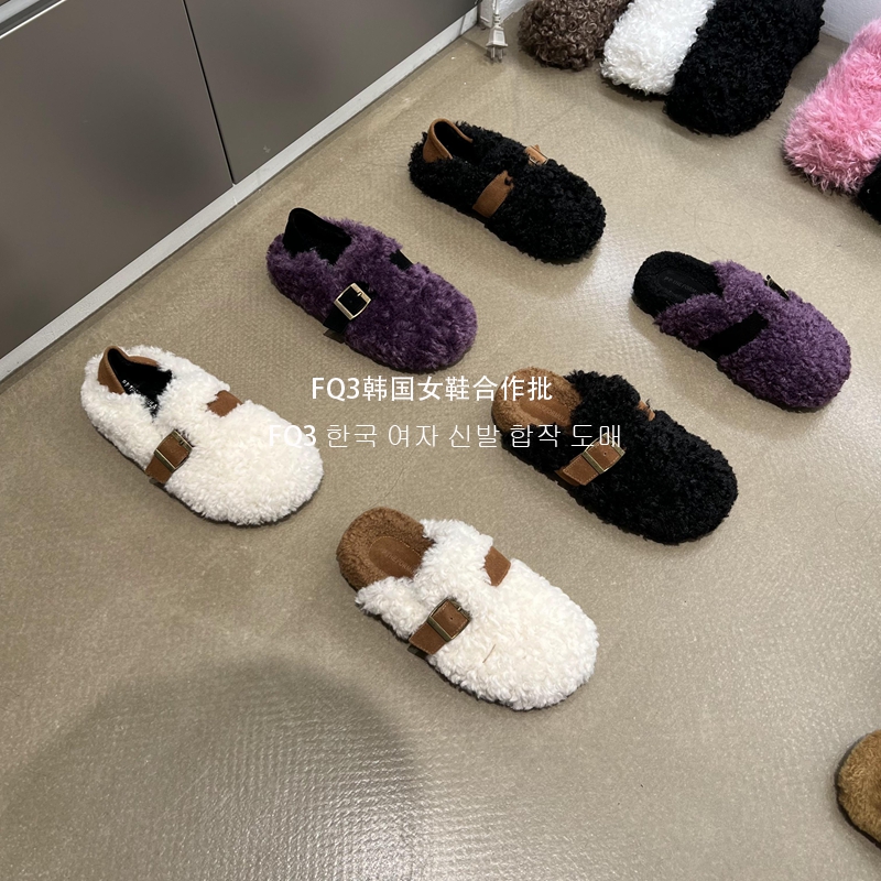 FQ3 实拍PIPI秋冬新款半拖鞋女加厚保暖绒里穆勒鞋外穿女毛毛鞋拖