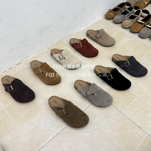 XUAN秋冬复古磨砂真皮包头拖女厚底防滑穆勒鞋 女 实拍BEI FQ3