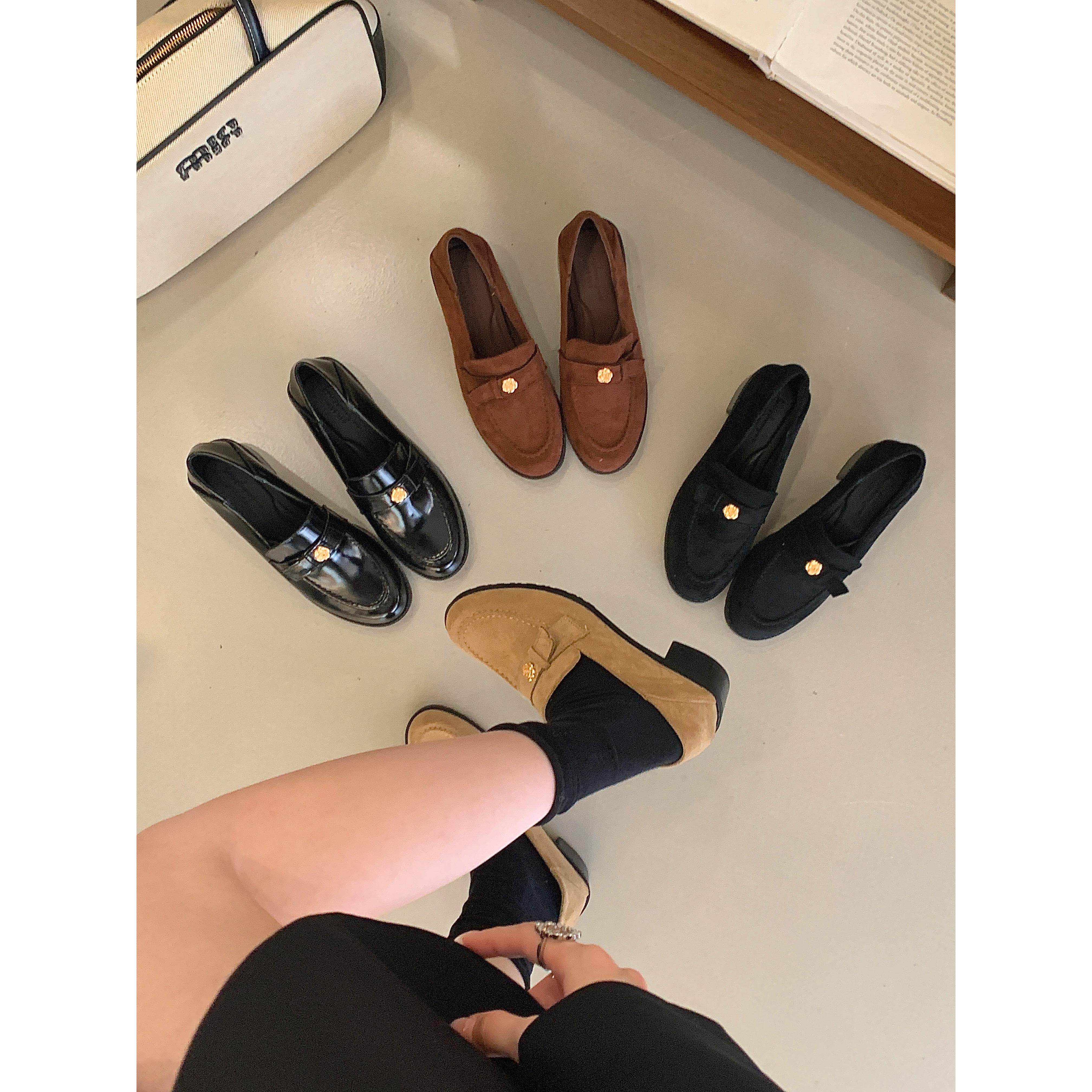 FQ3 实拍SY粗跟复古乐福鞋套脚软面防滑软底英伦风小皮鞋女