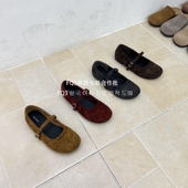 一脚蹬圆头防滑玛丽珍单鞋 FQ3 女 XUAN秋季 反绒平跟鞋 实拍BEI