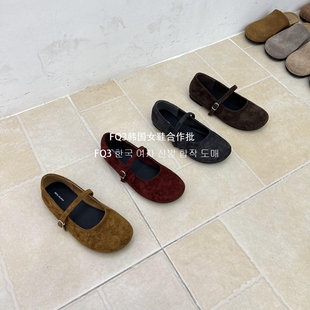 实拍BEI 一脚蹬圆头防滑玛丽珍单鞋 反绒平跟鞋 女 XUAN秋季 FQ3