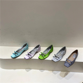 蝴蝶结镂空春夏温柔蝴蝶结方头浅口粗跟芭蕾单鞋 FQ3 实拍新款 女