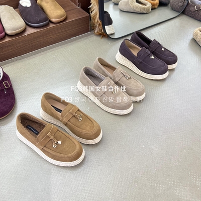 FQ3 实拍KAMIYA圆头磨砂真皮厚底防滑松糕跟套脚乐福鞋女秋冬单鞋