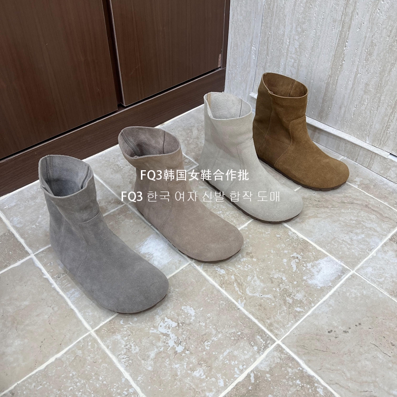 FQ3 实拍BEI LI XUAN秋冬真皮短靴套脚休闲厚度防滑圆头时装靴女