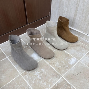 XUAN秋冬真皮短靴套脚休闲厚度防滑圆头时装 靴女 实拍BEI FQ3