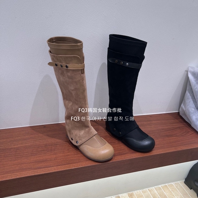 FQ3实拍 ALIGUIFEI 复古圆头可拆卸高筒靴女2026韩版套筒两穿袜靴