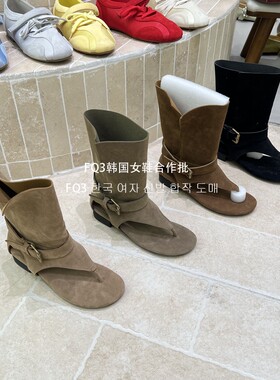 FQ3 实拍THE BULAGE夹趾时装靴女夏季2026反绒面露趾女粗跟凉靴
