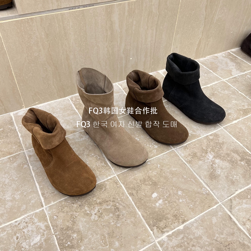 FQ3 实拍BEI LI XUAN秋冬反绒真皮圆头内增高女烟筒靴翻筒时装靴