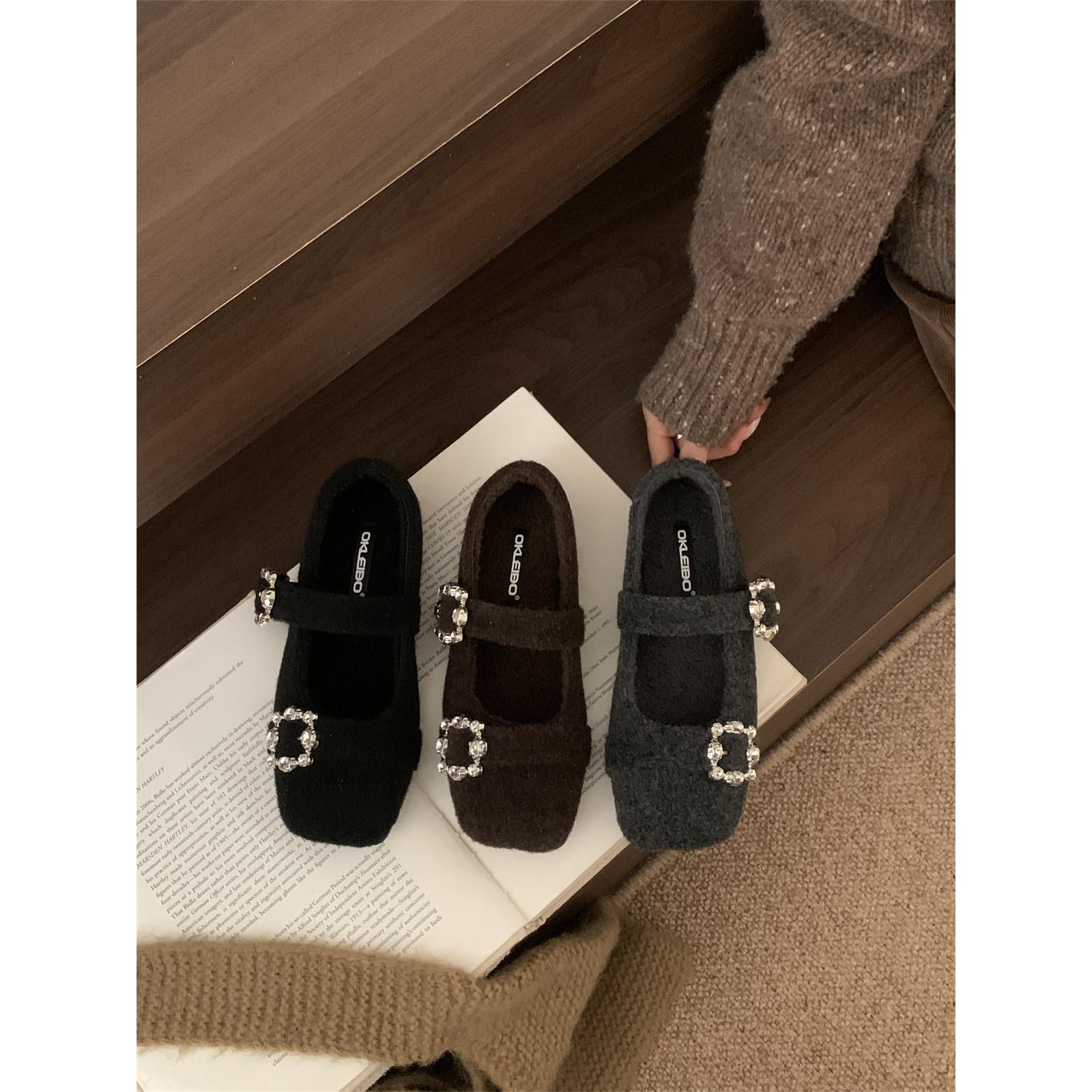 FQ3 实拍laibao加绒方头玛丽珍鞋女2025秋冬毛毛鞋瓢鞋晚晚鞋