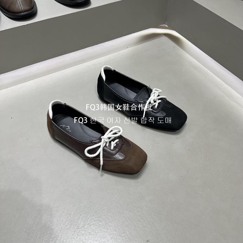 FQ3 实拍MUZI蝴蝶结浅口方头单鞋女粗跟中跟软底防滑小皮鞋女鞋