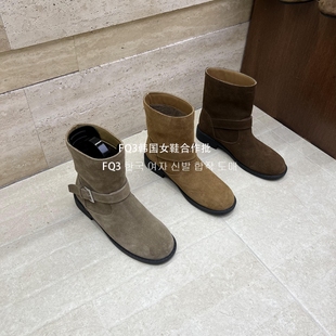 GUO秋冬复古加绒保暖中跟短靴女套筒圆头时装 靴女 实拍MAN FQ3