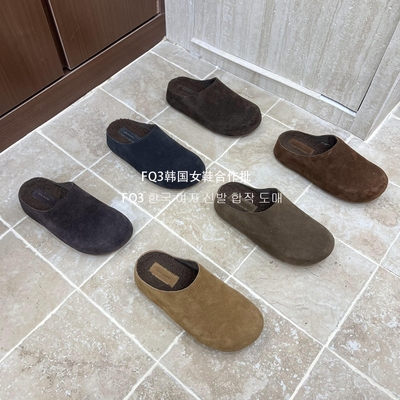 FQ3 实拍BEI LI XUAN半拖鞋女厚底反绒真皮厚底软底防滑包头毛鞋