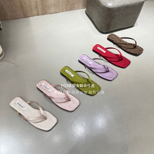 FQ3 实拍NUO QI LIN夏季新款方头人字拖女露趾软底防滑平底鞋拖